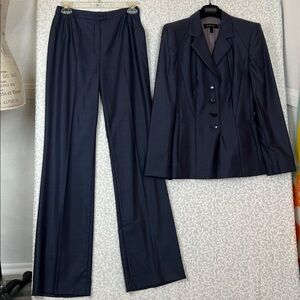 Escada black label vintage navy pant suit fitted EUC Sz. 34 Wool&silk blue slim